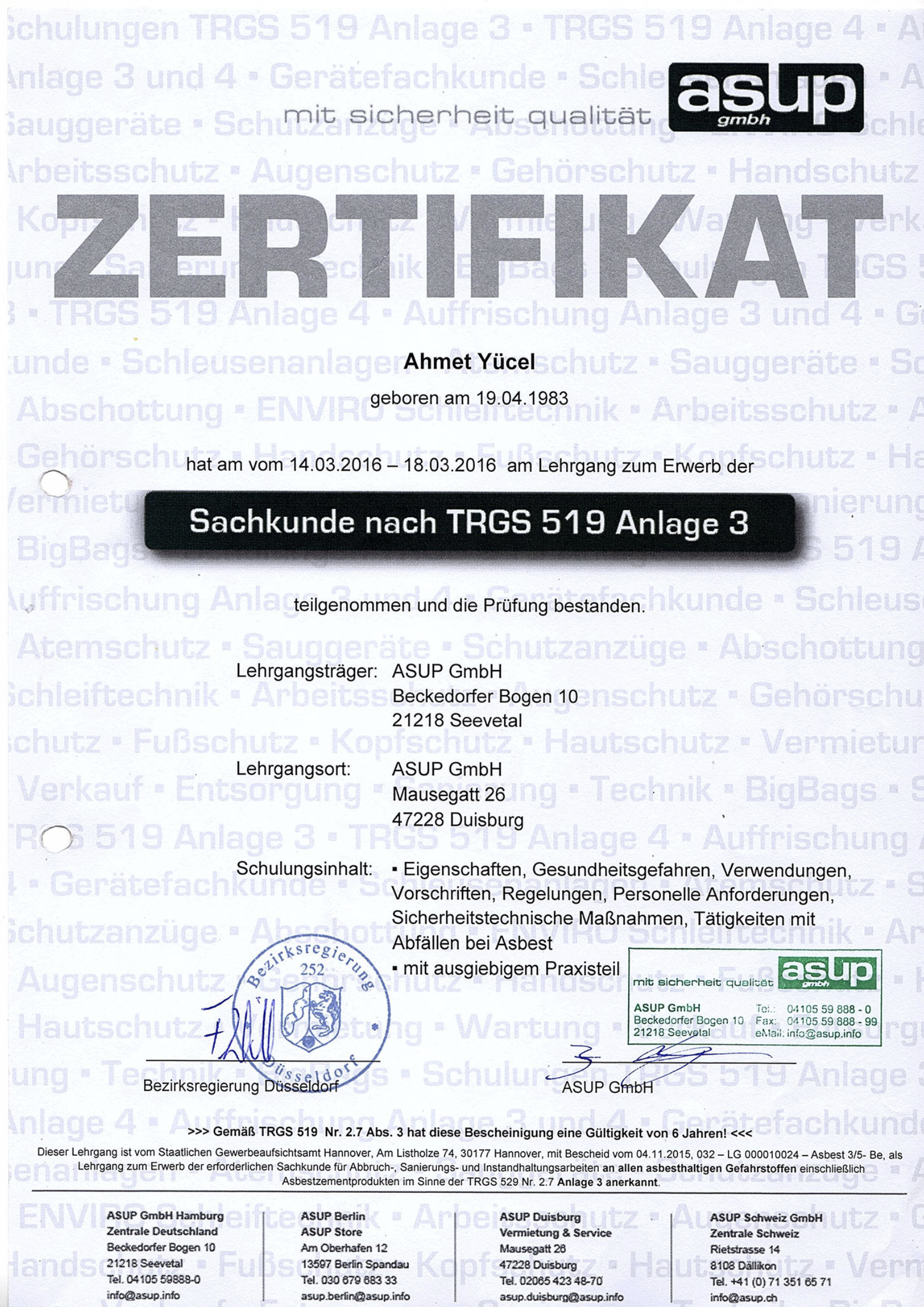 Zertifikat AKANT Umwelt GmbH