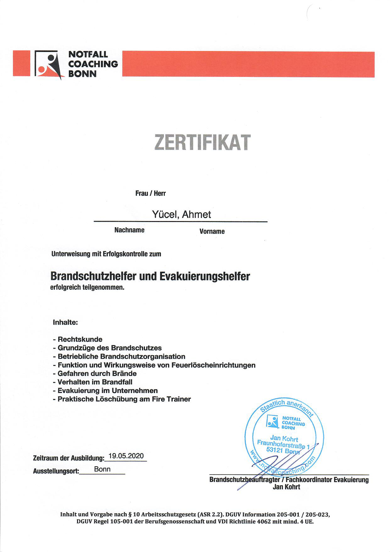 Zertifikat AKANT Umwelt GmbH